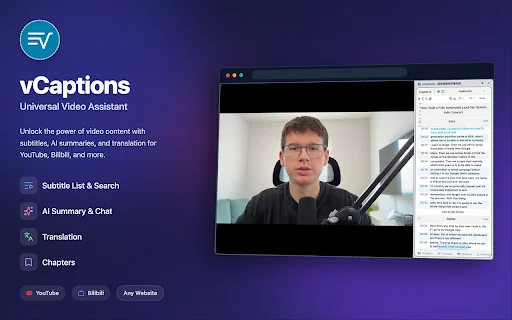 vCaptions – Transkrip Video AI & Terjemahan Subtitle Terbaik - Screenshot 1